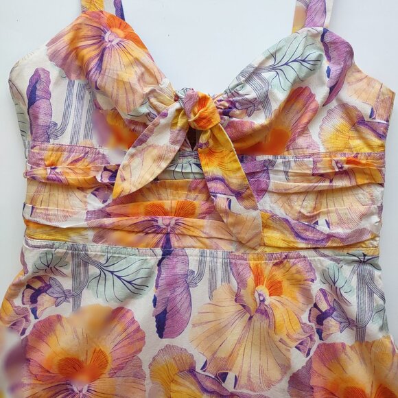 Cecilia Pettersson Anthropologie Tropical Floral Tie Front Dress Feminine Sz 10P - Picture 7 of 14